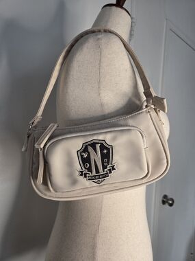 Zara Cream Shoulder Bag with Black Crest Patch